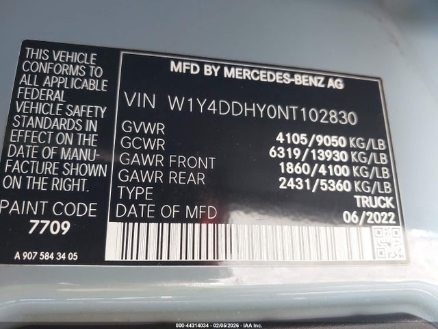Aukcja sprzedaży 2022 Mercedes-benz Sprinter 2500 High Roof I4 Diesel, vin: W1Y4DDHY0NT102830, numer aukcji: 44314034