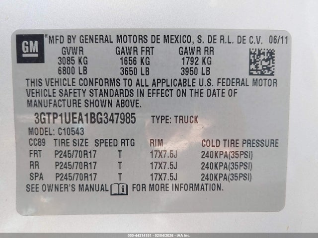 Aukcja sprzedaży 2011 Gmc Sierra 1500 Sl, vin: 3GTP1UEA1BG347985, numer aukcji: 44314151