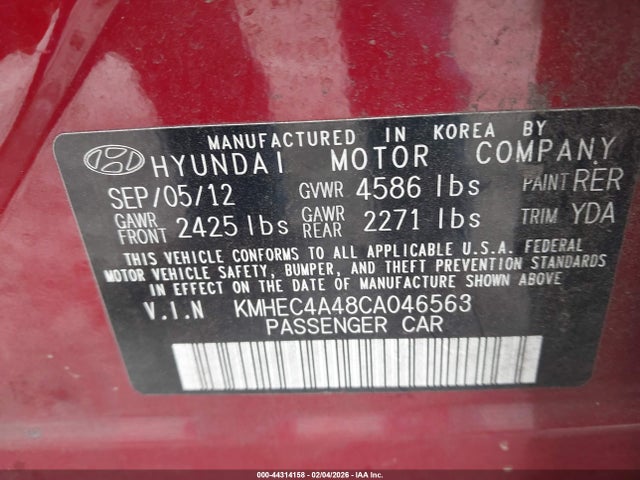 Продажа на аукционе авто 2012 Hyundai Sonata Hybrid, vin: KMHEC4A48CA046563, номер лота: 44314158