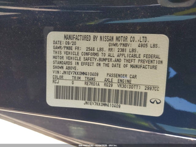 JN1EV7KK0MM410409 Infiniti Q60 Luxe