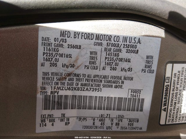 2003 FORD EXPLORER 1FMZU62K83ZA73951 Photo 8