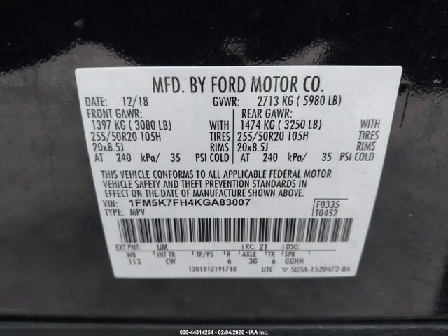 1FM5K7FH4KGA83007 Ford Explorer Limited