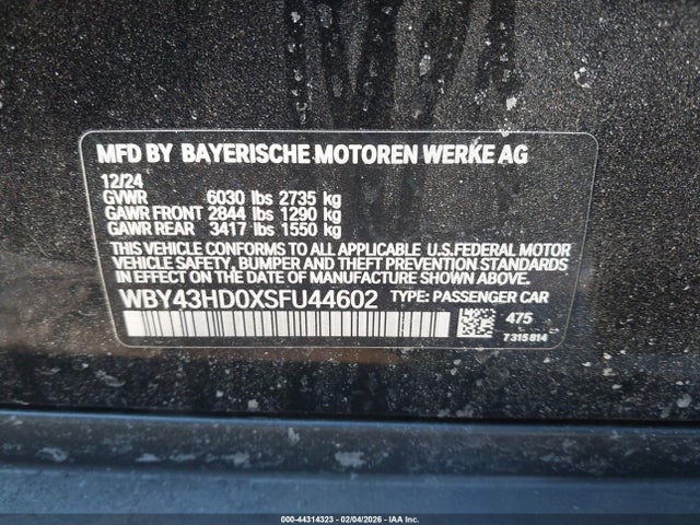 2025 Bmw I4 Gran Coupe Xdrive40 მანქანა იყიდება აუქციონზე, vin: WBY43HD0XSFU44602, აუქციონის ნომერი: 44314323