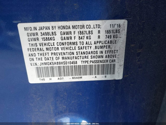 JHMGK5H89HS010458 Honda Fit Ex-l