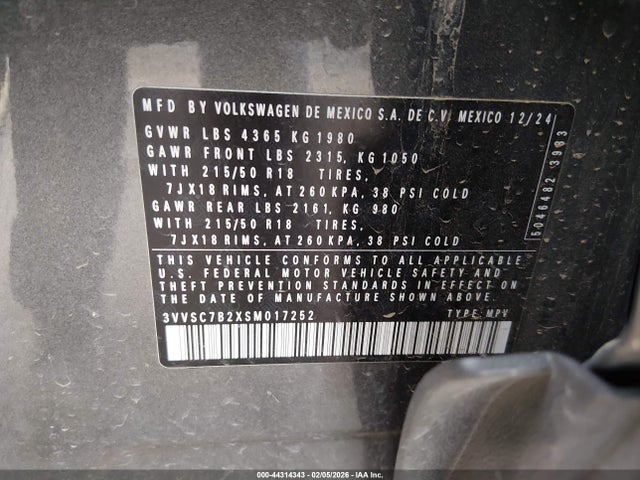 Продаж на аукціоні авто 2025 Volkswagen Taos 1.5t Se, vin: 3VVSC7B2XSM017252, номер лоту: 44314343