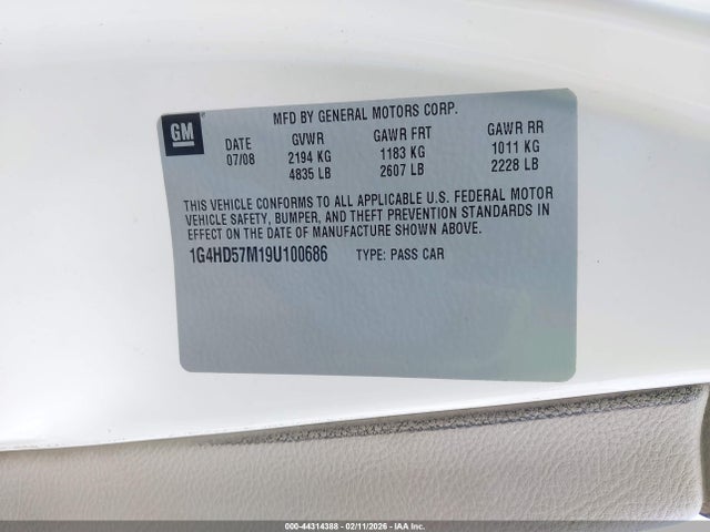 44314388 :رقم المزاد ، 1G4HD57M19U100686 vin ، 2009 Buick Lucerne Cxl Special Edition مزاد بيع