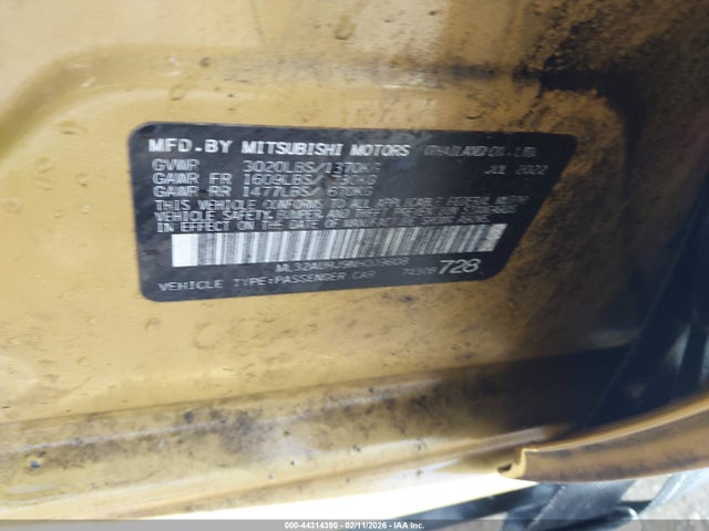 Aukcja sprzedaży 2022 Mitsubishi Mirage Es/le, vin: ML32AUHJ9NH009608, numer aukcji: 44314390