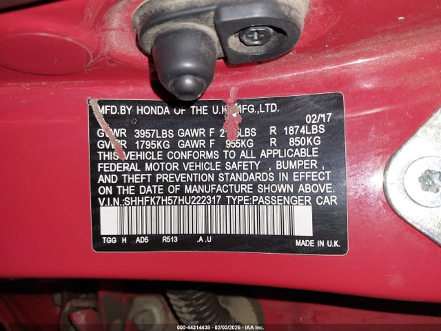 SHHFK7H57HU222317 Honda CIVIC EX