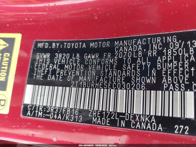 Продажа на аукционе авто 2014 Toyota Corolla Le, vin: 2T1BURHE5EC030206, номер лота: 44314440