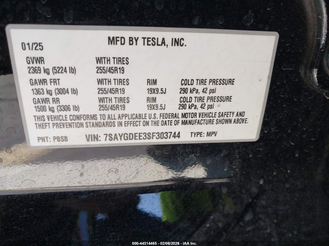 7SAYGDEE3SF303744 Tesla Model Y Long Range Dual Motor All-wheel Drive