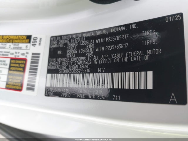Продаж на аукціоні авто 2025 Toyota Sienna Le, vin: 5TDKRKEC6SS239310, номер лоту: 44314468