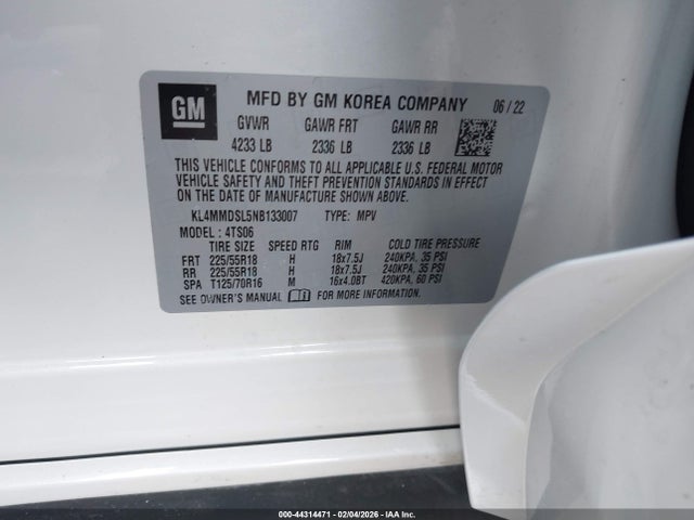 44314471 :رقم المزاد ، KL4MMDSL5NB133007 vin ، 2022 Buick Encore Gx Fwd Select مزاد بيع