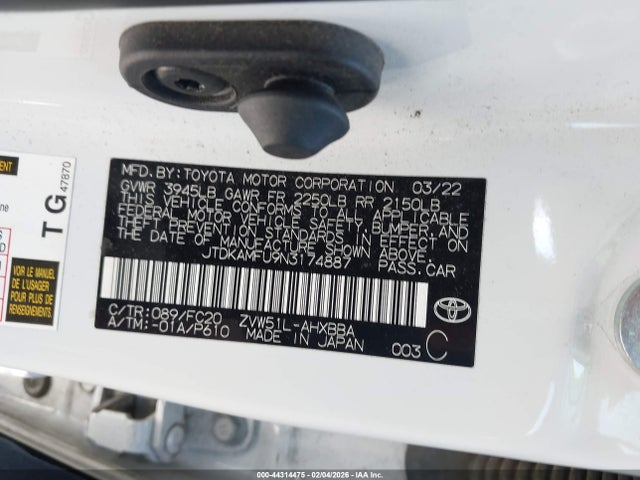 JTDKAMFU9N3174887 Toyota Prius L