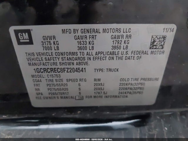 1GCRCREC8FZ204541 Chevrolet Silverado 1500 1lt