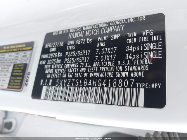5XYZT3LB4HG418807 Hyundai Santa Fe Sport 2.4l