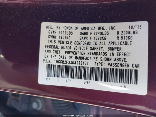 1HGCR2F3XGA052466 Honda ACCORD LX