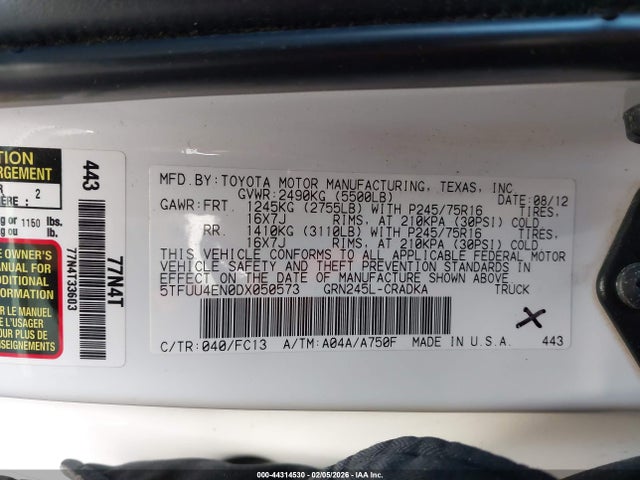 2013 TOYOTA TACOMA 5TFUU4EN0DX050573 Photo 8