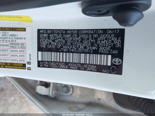 JTNB11HK5J3015512 Toyota CAMRY LE
