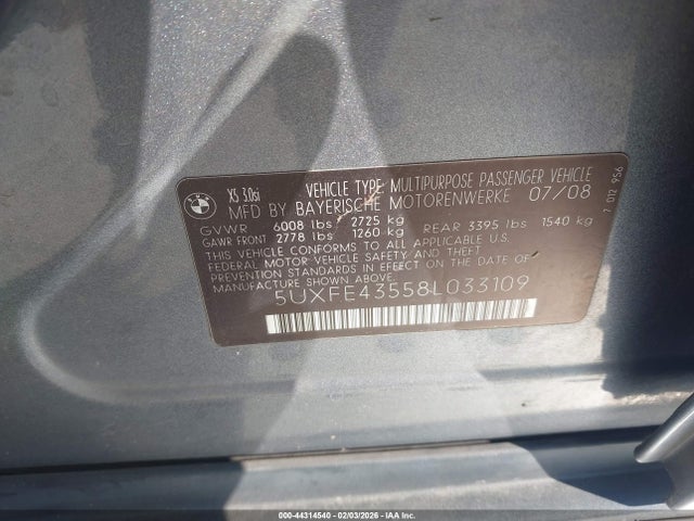 2008 BMW X5 5UXFE43558L033109 Photo 8