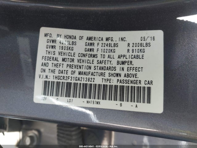 1HGCR2F31GA213822 Honda ACCORD LX