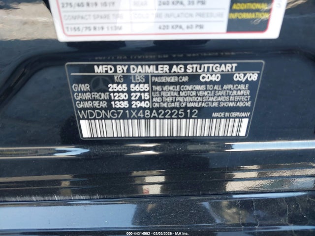 Aukcja sprzedaży 2008 Mercedes-benz S 550, vin: WDDNG71X48A222512, numer aukcji: 44314552