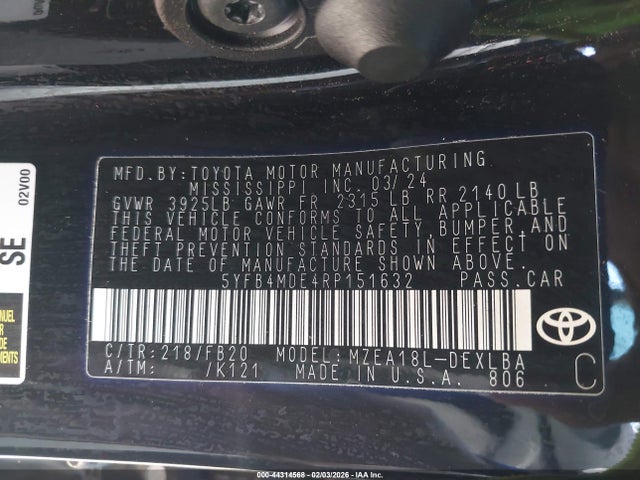 5YFB4MDE4RP151632 Toyota COROLLA LE