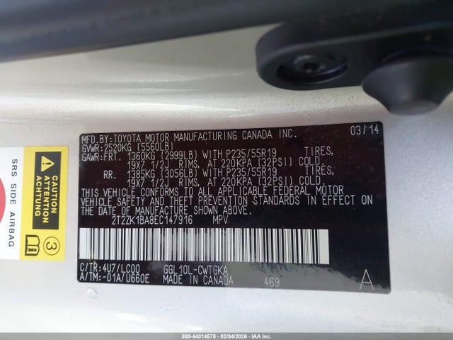 Aukcja sprzedaży 2014 Lexus Rx 350, vin: 2T2ZK1BA8EC147916, numer aukcji: 44314579