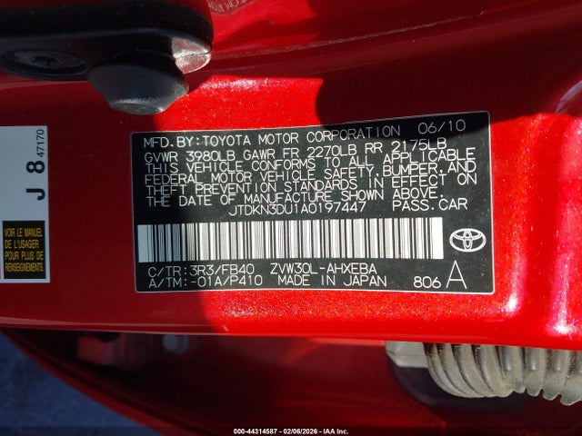 Aukcja sprzedaży 2010 Toyota Prius Ii, vin: JTDKN3DU1A0197447, numer aukcji: 44314587