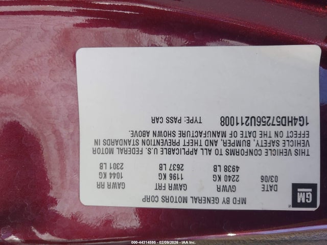 Aukcja sprzedaży 2006 Buick Lucerne Cxl, vin: 1G4HD57256U211008, numer aukcji: 44314595