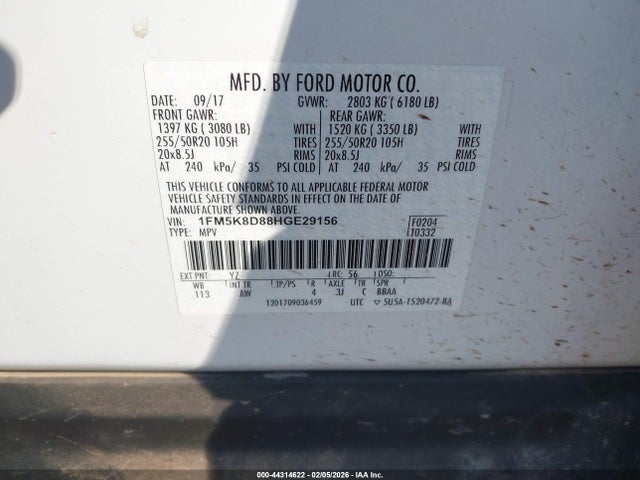 Ford EXPLORER XLT 2017 1FM5K8D88HGE29156 Image 9