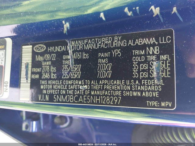 5NMJBCAE5NH128297 Hyundai TUCSON SEL