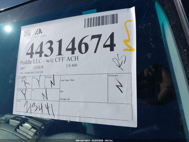 Продаж на аукціоні авто 2007 Lexus Ls 460, vin: JTHBL46F275017395, номер лоту: 44314674