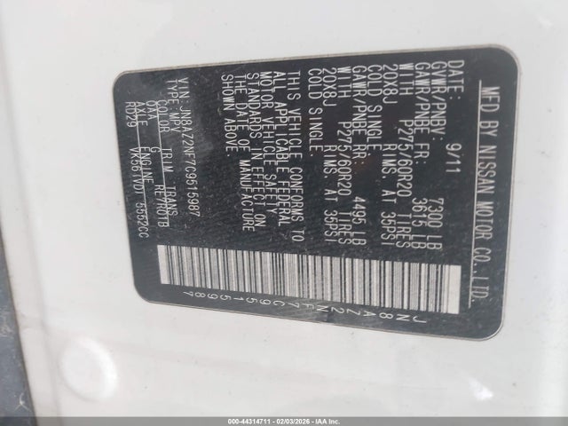 Aukcja sprzedaży 2012 Infiniti Qx56, vin: JN8AZ2NF7C9515987, numer aukcji: 44314711