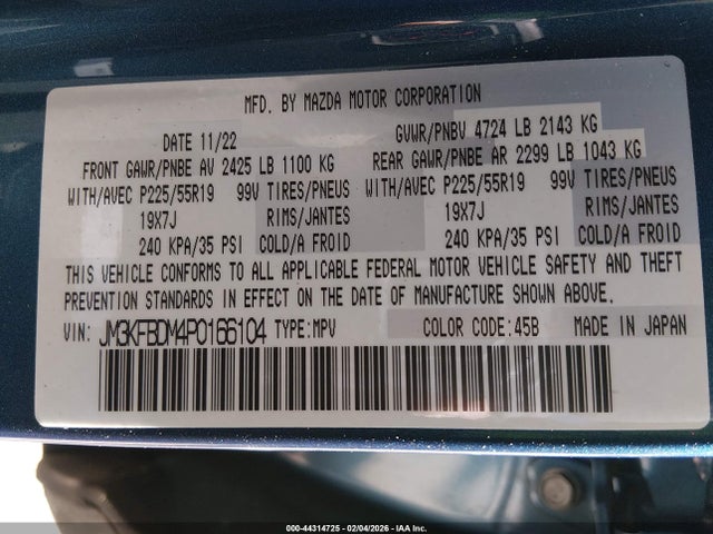 Aukcja sprzedaży 2023 Mazda Cx-5 2.5 S Premium, vin: JM3KFBDM4P0166104, numer aukcji: 44314725