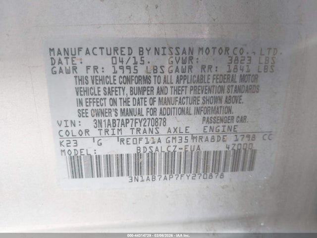 3N1AB7AP7FY270878 Nissan SENTRA S