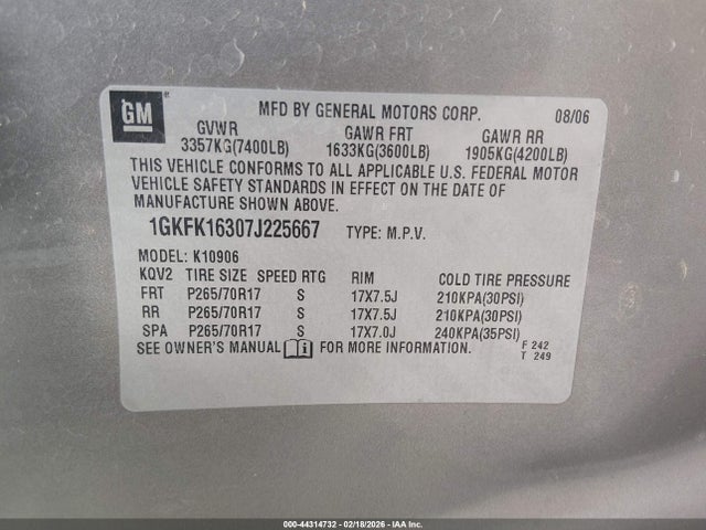 Aukcja sprzedaży 2007 Gmc Yukon Xl 1500 Slt, vin: 1GKFK16307J225667, numer aukcji: 44314732