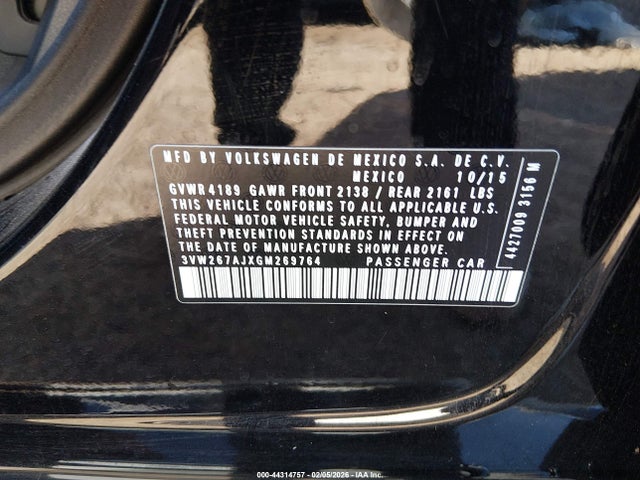 Aukcja sprzedaży 2016 Volkswagen Jetta 1.4t S, vin: 3VW267AJXGM269764, numer aukcji: 44314757