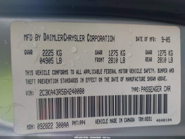 2006 CHRYSLER 300 2C3KA43R56H240080 Photo 8