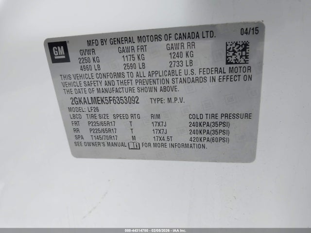 GMC Terrain Sle-1 2015 2GKALMEK5F6353092 Image 9