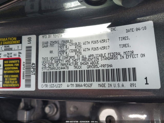 5TFCZ5ANXJX144478 Toyota Tacoma Trd Sport