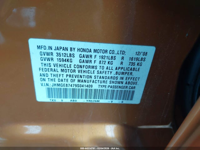 2009 HONDA FIT JHMGE87479S041409 Photo 8