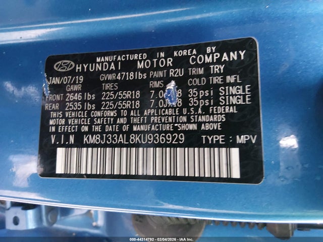 2019 HYUNDAI TUCSON KM8J33AL8KU936929 Photo 8