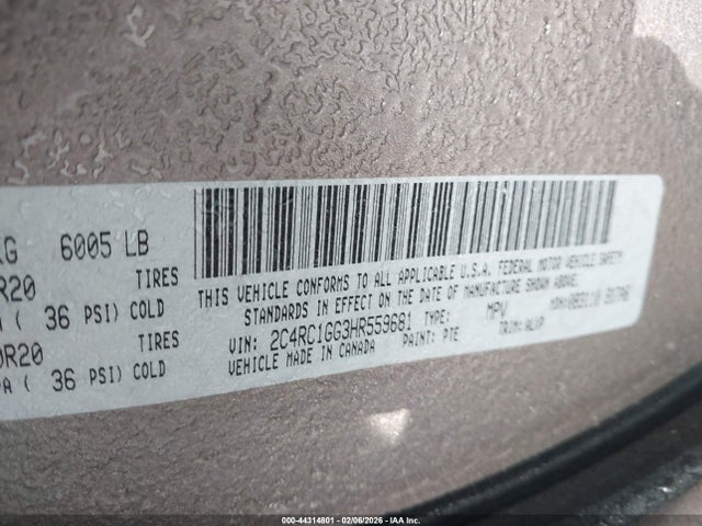 44314801 :رقم المزاد ، 2C4RC1GG3HR559681 vin ، 2017 Chrysler Pacifica Limited مزاد بيع