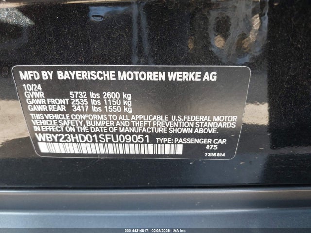 44314817 :رقم المزاد ، WBY23HD01SFU09051 vin ، 2025 Bmw I4 Gran Coupe Edrive40 مزاد بيع