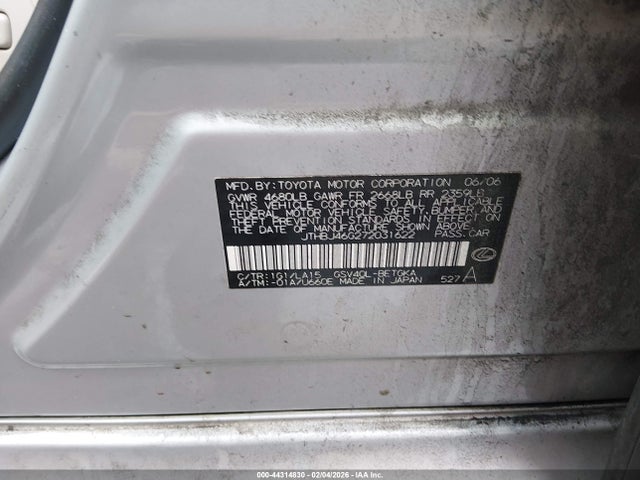 Продажа на аукционе авто 2007 Lexus Es 350, vin: JTHBJ46G272031622, номер лота: 44314830