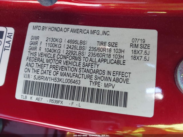 5J6RW1H53KL006463 Honda CR-V EX