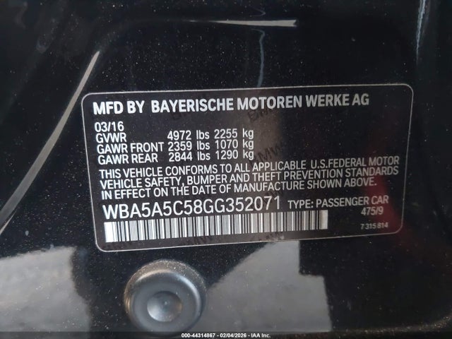 44314867 :رقم المزاد ، WBA5A5C58GG352071 vin ، 2016 Bmw 528i مزاد بيع