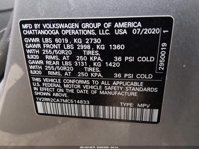 Продажа на аукционе авто 2021 Volkswagen Atlas 3.6l V6 Se W/technology R-line, vin: 1V2RR2CA7MC514833, номер лота: 44314876
