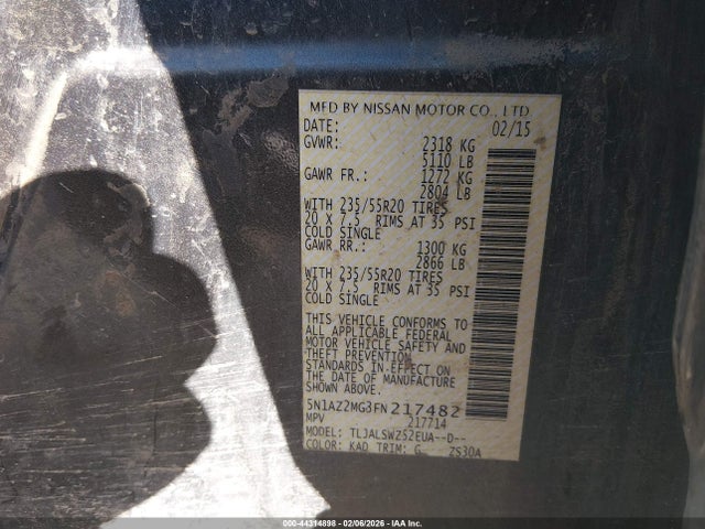 Nissan Murano Platinum 2015 5N1AZ2MG3FN217482 Image 9