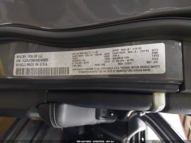 44314905 :رقم المزاد ، 1C4RJYB65N8749065 vin ، 2022 Jeep Grand Cherokee 4xe Limited 4x4 مزاد بيع